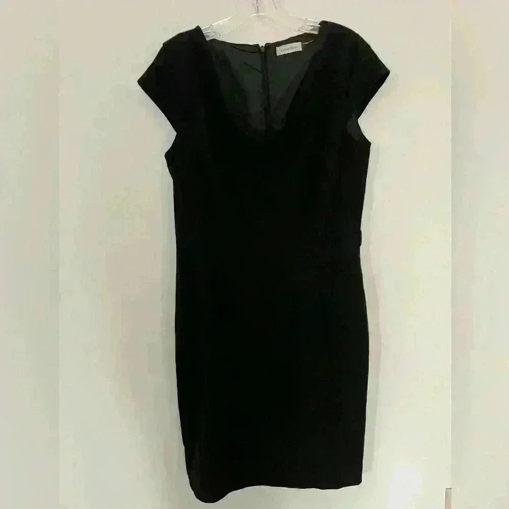 Calvin Klein Womens Black Dress Size 8 Short Sleeve Cowl Neck Midi Dress - Picture 2 of 5